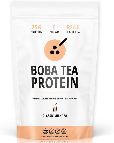 Boba Tea Protein  25g Grass-Fed Whey Protein Isolate Powder | Gluten-Free & Soy-Free Bubble Tea Protein Drink | Real Ingredients & Lactose-Free Protein Drink | 25 Servings