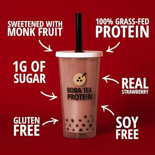 Boba Tea Protein  25g Grass-Fed Whey Protein Isolate Powder | Gluten-Free & Soy-Free Bubble Tea Protein Drink | Real Ingredients & Lactose-Free Protein Drink | 25 Servings