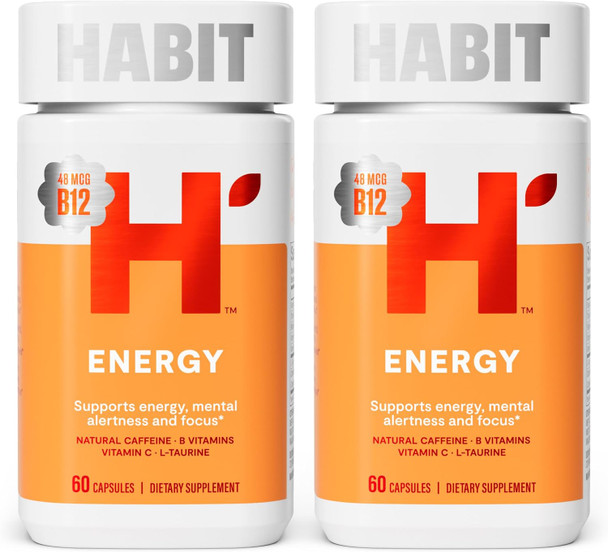 Health By Habit Habit Energy Supplement  - New Look Supports Energy Alertness and Focus Natural Caffeine Vitamins B & C Green Tea Extract Vegan Non-GMO