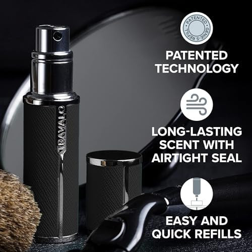 Travalo Milano Perfume Atomizer - Leak-Proof and TSA Approved for Air Travel - Reusable, Airtight, Easy Fill Mini Pump Sprayer - Lightweight Vegan Leather with Polished Metal Outer Shell - Black