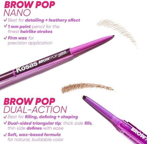 Kosas Brow Pop Nano Ultra-Fine 1mm Eyebrow Pencil with Spoolie