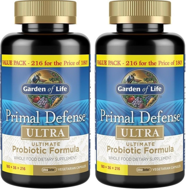 Garden of Life Probiotics for Digestive Health and Gut Health Balance, Primal Defense Ultra Ultimate Formula, 15 Billion CFU and 13 Strains Plus HSOs, Vegetarian and Gluten Free