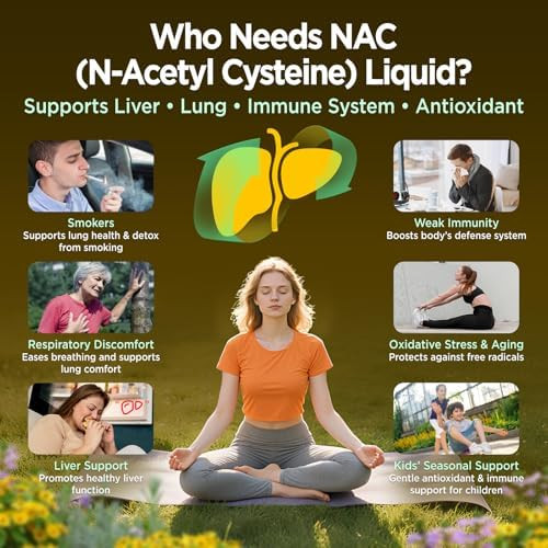 NATISLAND Liposomal Liquid NAC Drops NAC Supplement N-Acetyl Cysteine NAC 600 mg with Milk Thistle & Quercetin for Adults & Kids Liver & Lung Immune & Antioxidant Support Skin & Cellular Health