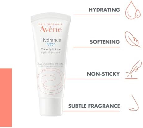 Avène Hydrance RICH Hydrating Cream,Daily Face Moisturizer,Soothes feelings of skin tightness & discomfort associated with dryness,Dry skin moisturizer,Non-Comedogenic,1.3 Oz,(Pack of 2)