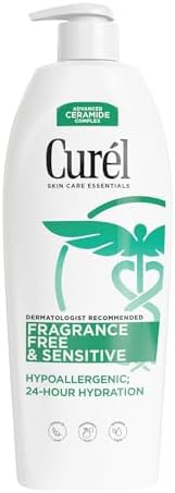 Curel Fragrance Free Comforting Body Lotion Unscented Dry Skin Moisturizer for Sensitive Skin with Advanced Ceramide Complex Repairs Moisture Barrier