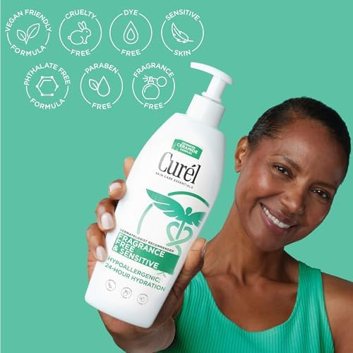 Curel Fragrance Free Comforting Body Lotion Unscented Dry Skin Moisturizer for Sensitive Skin with Advanced Ceramide Complex Repairs Moisture Barrier