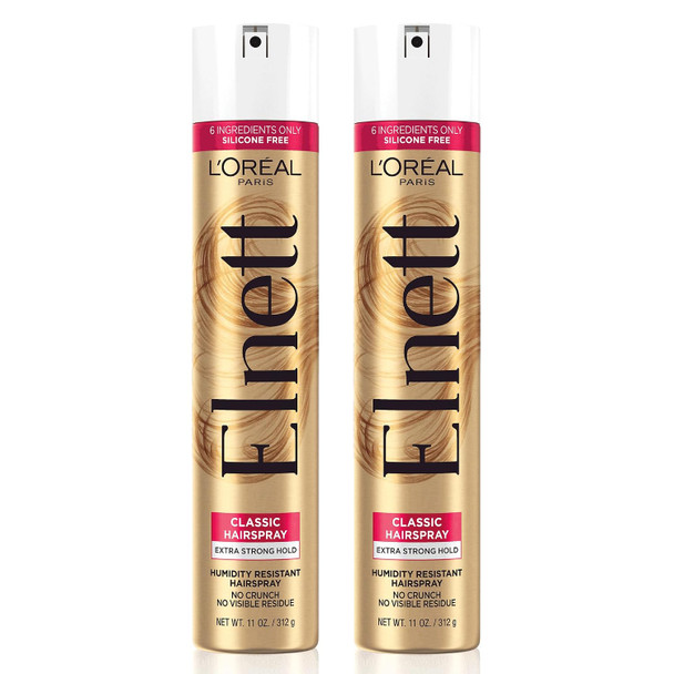 L'Oreal Paris Elnett Classic Hairspray, Suitable for Color Treated Hair, up to 72-Hour Extra Strong Hold Formula with Humidity Resistant Frizz Control, Hairspray