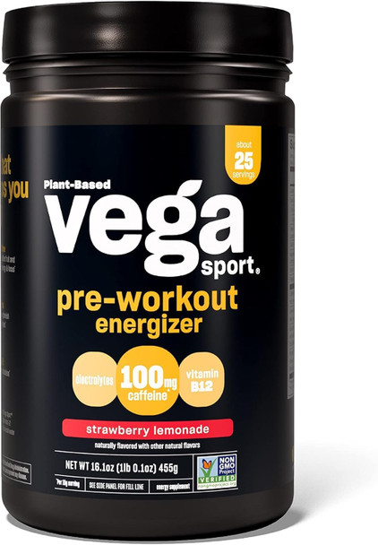 Vega Sport Pre-Workout Energizer - 25 Servings- Pre Workout Powder for Women and Men Supports Energy and Focus Electrolytes Vegan Keto Gluten Free Non GMO 1.1 lbs