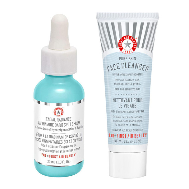 First Aid Beauty Bundle: Facial Radiance Niacinamide Dark Spot Serum  1 fl oz. and Deluxe Mini Pure Skin Face Cleanser  1 oz.