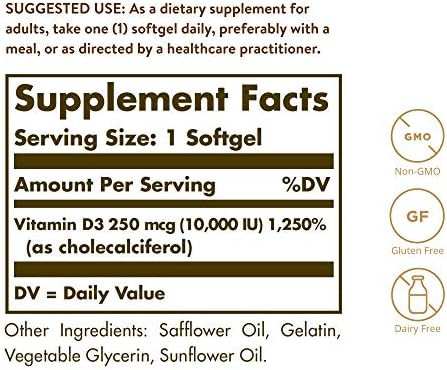 Solgar Vitamin D3 Cholecalciferol 250 MCG 1000 IU Glutan Free