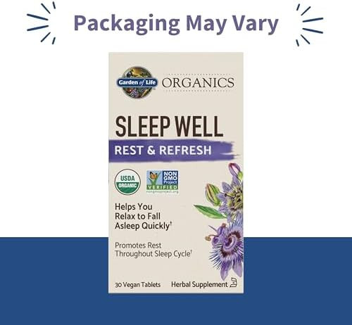 Garden of Life Organics Sleep Well Rest and Refresh Tablets with Lemon Balm, Green Tea Extract, Chamomile and  Probiotics – Support for Restful Sleep & Relaxation, Non-GMO, Gluten-Free, Vegan