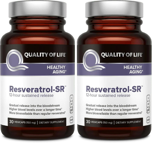 Quality of Life Resveratrol SR - Powerful Anti Aging All Natural Formula - 30 Vegicaps