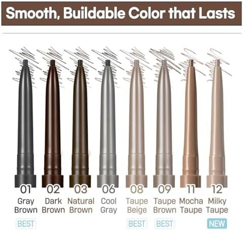 PERIPERA Speedy Skinny Brow 1.5mm Precise Eyebrow Pencil, Dual-Sided Fine Tip Shades, Define Fills Brow Make up, K Beauty, Korean Make-up, Safe for Sensitive Skin