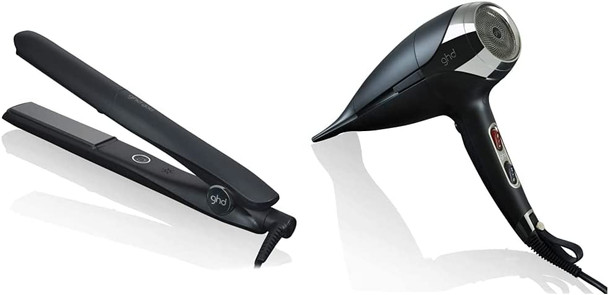 ghd Gold Styler Professional Hair Straighteners, Black & Helios Hair Dryer - Professional Hairdryer (Black)