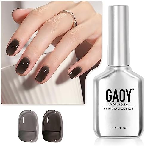 GAOY Jelly Nude Black Gel Nail Polish, 16ml Sheer Neutral Translucent Soak Off Gel Polish, UV Light Cure for Nail Art DIY, 1724 Smoked Glass