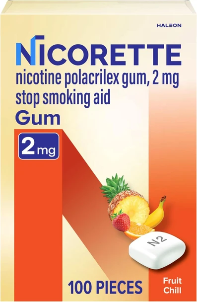 Nicorette Nicotine Gum 2mg, Quit Smoking Aid, Fruit Chill Flavor, 200 Count