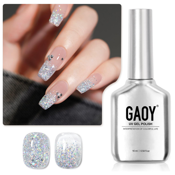 GAOY Shimmer Gel Nail Polish, 16ml Clear Glitter Gel Polish, UV Light Cure for Nail Art DIY at Home, 3023 Aqua Glimmer