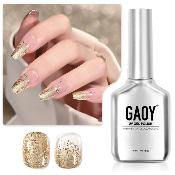 GAOY Shimmer Gel Nail Polish, 16ml Clear Glitter Gel Polish, UV Light Cure for Nail Art DIY at Home, 3023 Aqua Glimmer