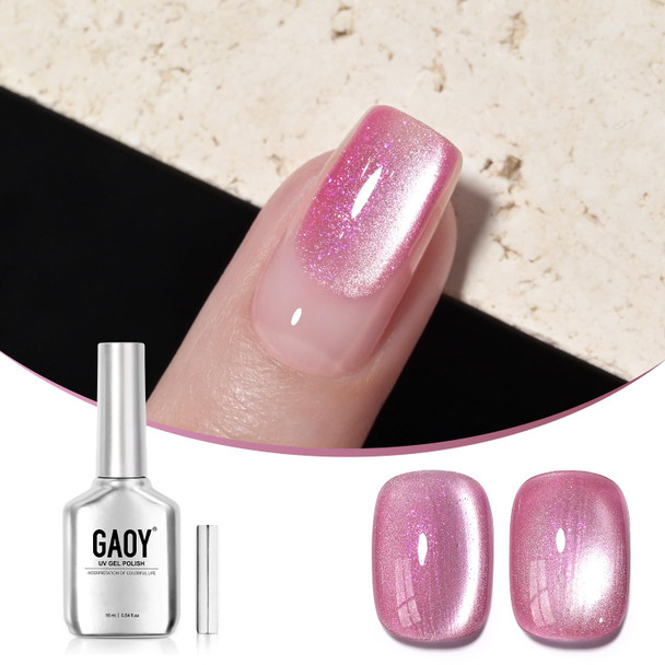 GAOY Red Cat Eye Gel Nail Polish, 16ml Glitter Holographic Nail Polish with Magnet, Reflective Translucent UV Gel, 2907 Ruby Twilight