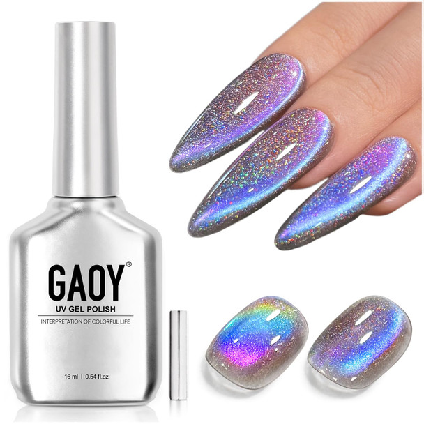 GAOY Red Cat Eye Gel Nail Polish, 16ml Glitter Holographic Nail Polish with Magnet, Reflective Translucent UV Gel, 2907 Ruby Twilight
