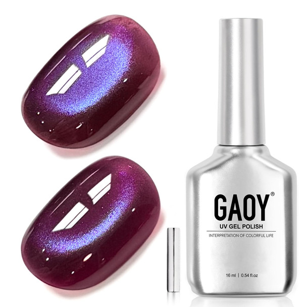 GAOY Glassy Cat Eye Gel Nail Polish, 16ml Glitter Holographic UV Gel Polish with Magnet, Reflective Translucent, 2341 Silvery Moonlight