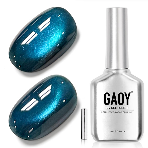 GAOY Glassy Cat Eye Gel Nail Polish, 16ml Glitter Holographic UV Gel Polish with Magnet, Reflective Translucent, 2341 Silvery Moonlight