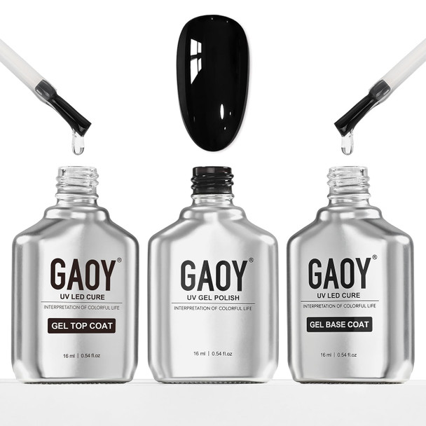 GAOY 16ml Gel Top Coat, Base Coat and 1002 White Gel Polish Set, 3 Pcs