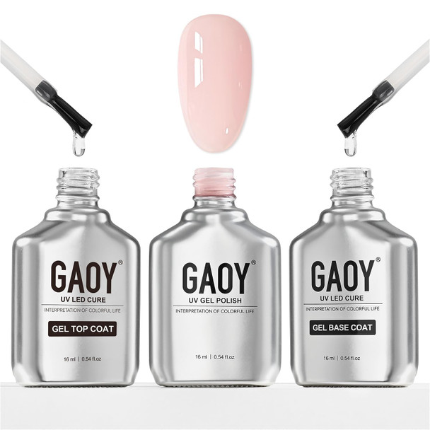 GAOY 16ml Gel Top Coat, Base Coat and 1002 White Gel Polish Set, 3 Pcs