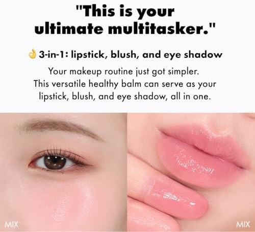 AMUSE SEOUL Lip and Cheek Healthy Balm - Multiuse Buildable Cream & Balm Blush Glossy Creamy Texture Natural Flush 2 Colors Lightweight Vegan Korean Beauty Makeup