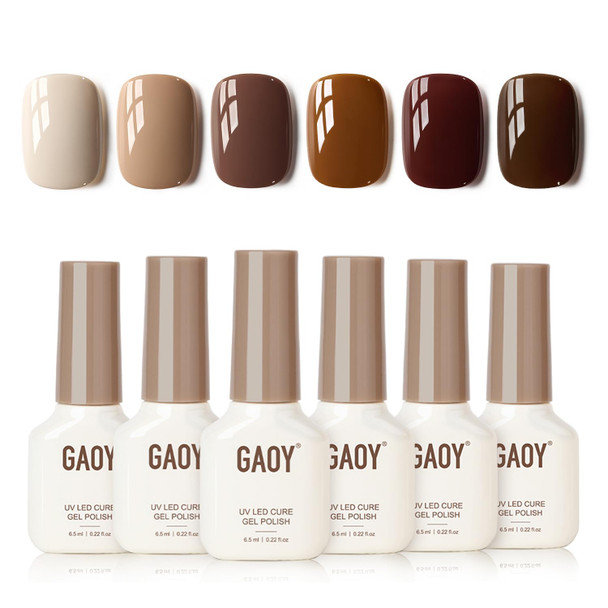 GAOY Brown Nude Gel Nail Polish Set, 6 Fall Colors, Caramel Pudding