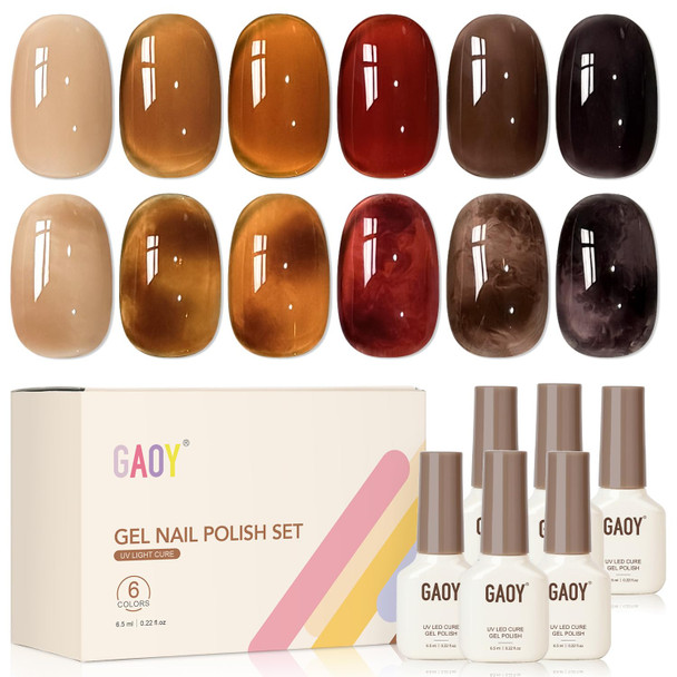 GAOY Brown Nude Gel Nail Polish Set, 6 Fall Colors, Caramel Pudding