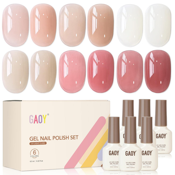 GAOY Brown Nude Gel Nail Polish Set, 6 Fall Colors, Caramel Pudding
