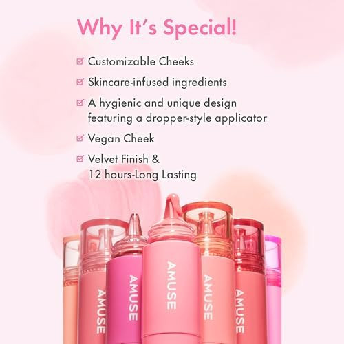 AMUSE SEOUL Cheek Tok Tok Liquid Blush - Soft Velvet Cheek Stain Natural Flush Long Lasting Cheek Tint Buildable Matte Finish Vegan Korean Beauty Makeup