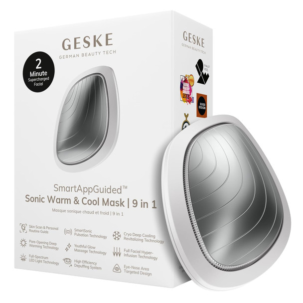 GESKE SmartAppGuided™ Sonic Warm & Cool Mask | 9 in 1 | Beauty LED Face Mask | Facial Glow | Full Spectrum LED Light | Best Face Massager | Vibrating Mask | Warm and Cold Skincare