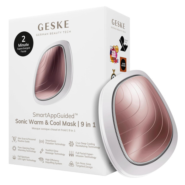 GESKE SmartAppGuided™ Sonic Warm & Cool Mask | 9 in 1 | Beauty LED Face Mask | Facial Glow | Full Spectrum LED Light | Best Face Massager | Vibrating Mask | Warm and Cold Skincare
