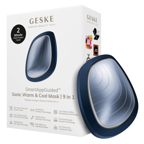 GESKE SmartAppGuided™ Sonic Warm & Cool Mask | 9 in 1 | Beauty LED Face Mask | Facial Glow | Full Spectrum LED Light | Best Face Massager | Vibrating Mask | Warm and Cold Skincare