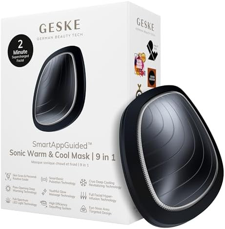 GESKE SmartAppGuided™ Sonic Warm & Cool Mask | 9 in 1 | Beauty LED Face Mask | Facial Glow | Full Spectrum LED Light | Best Face Massager | Vibrating Mask | Warm and Cold Skincare