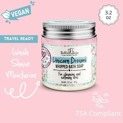 Bella & Bear Unicorn Dreams Whipped Bath Soap - Travel Size 3.2oz mango & pineapple with a hint of vanilla