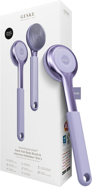 GESKE Sonic Full-Body Brush & Intensive Exfoliator | 8 in 1 | Electric Body Cleansing Brush | With SmartSonic Pulsations | Deep Cleansing, Exfoliation, Massage | Extendable Handle | Rough Skin Remover