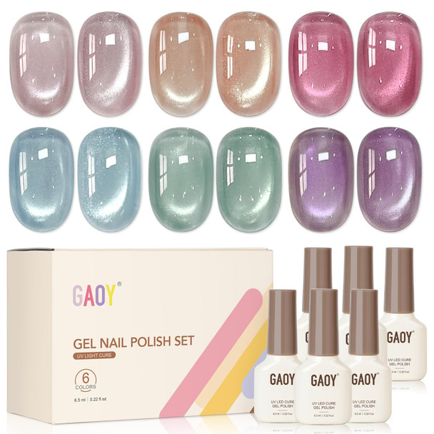 GAOY Glitter Fall Cat Eye Gel Nail Polish Set 6 Colors, Antique Beauty