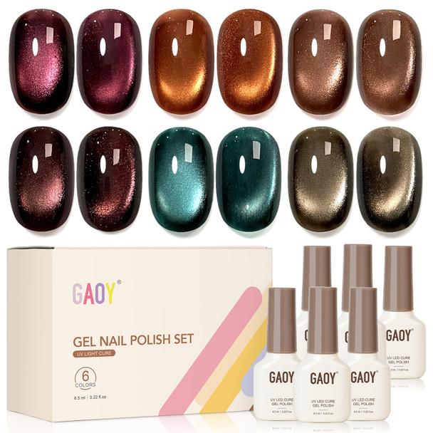 GAOY Glitter Fall Cat Eye Gel Nail Polish Set 6 Colors, Antique Beauty