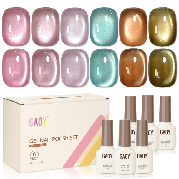 GAOY Glitter Fall Cat Eye Gel Nail Polish Set 6 Colors, Antique Beauty