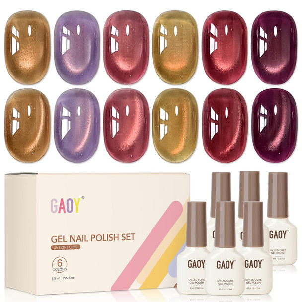 GAOY Glitter Fall Cat Eye Gel Nail Polish Set 6 Colors, Antique Beauty