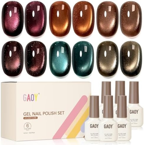 GAOY Glitter Fall Cat Eye Gel Nail Polish Set 6 Colors, Antique Beauty