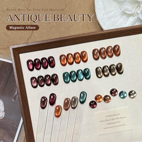 GAOY Glitter Fall Cat Eye Gel Nail Polish Set 6 Colors, Antique Beauty