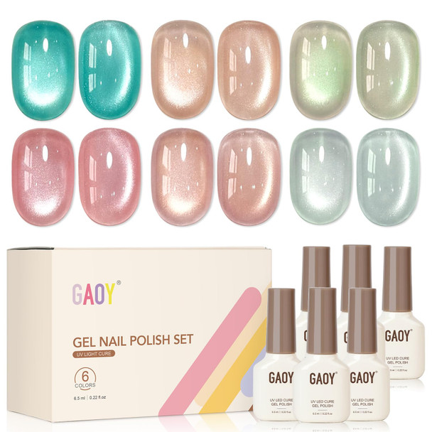 GAOY Brown Chameleon Cat Eye Gel Nail Polish Kit with Magnet, 6 Colors