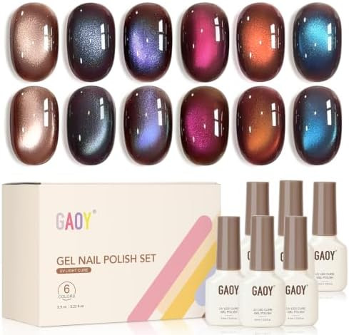 GAOY Brown Chameleon Cat Eye Gel Nail Polish Kit with Magnet, 6 Colors