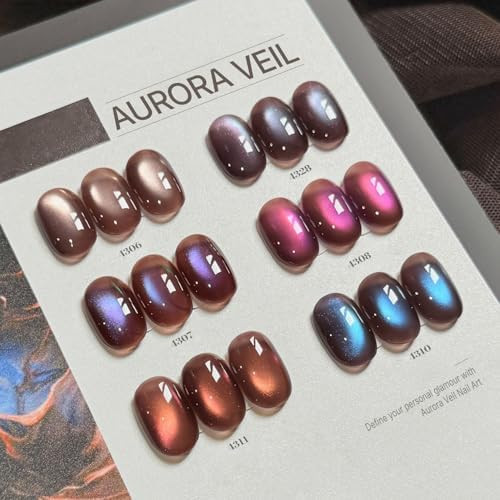 GAOY Brown Chameleon Cat Eye Gel Nail Polish Kit with Magnet, 6 Colors