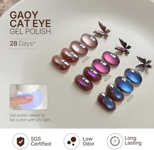 GAOY Brown Chameleon Cat Eye Gel Nail Polish Kit with Magnet, 6 Colors