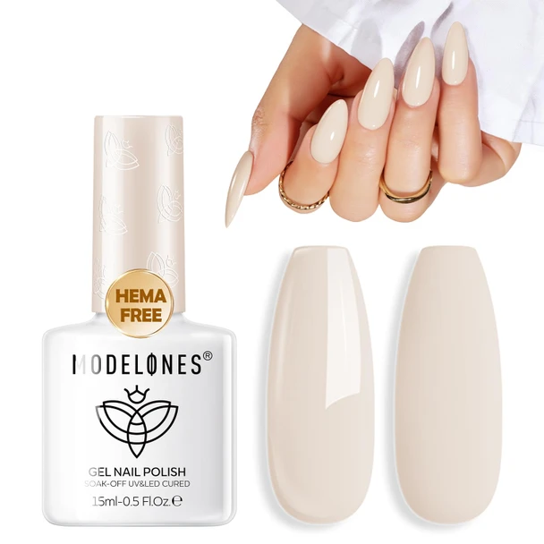 modelones HEMA-Free White Gel Nail Polish 15ml, 28+ Days Long Lasting, UV LED Soak Off, 15ml Summer Nail Art & Suit for French Tip, Glazed Clean Girl